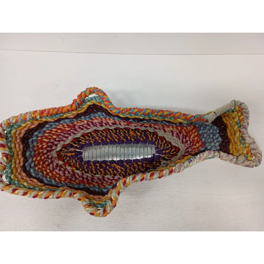 Vintage 1986 Large Fish Shaped Fruit Basket Colorful Hand Crafted Woven BOHO